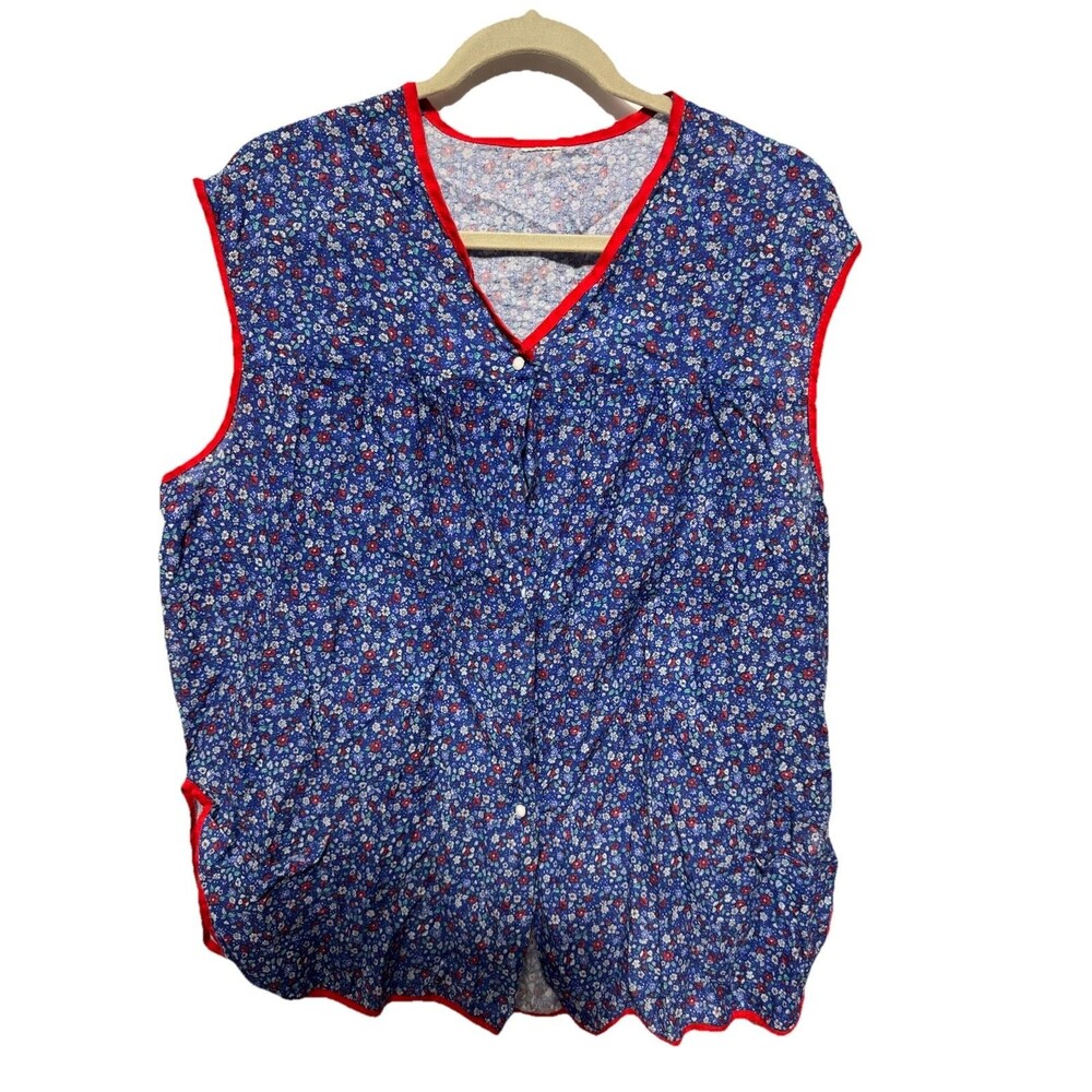 Blue And Red Floral Smock Apron Vintage Crafting Kitchen Gardening